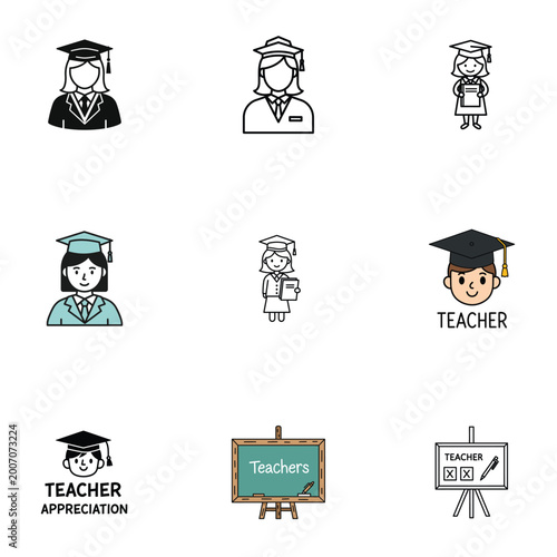 Abstract graduation illustration with student icons and grid pattern