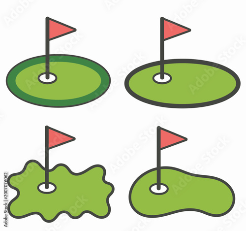 Mini Golf Hole Course Icon Set Vector Illustration