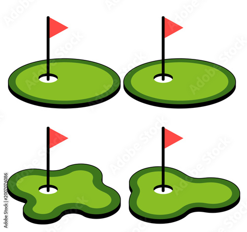 Mini Golf Hole Course Icon Set Vector Illustration