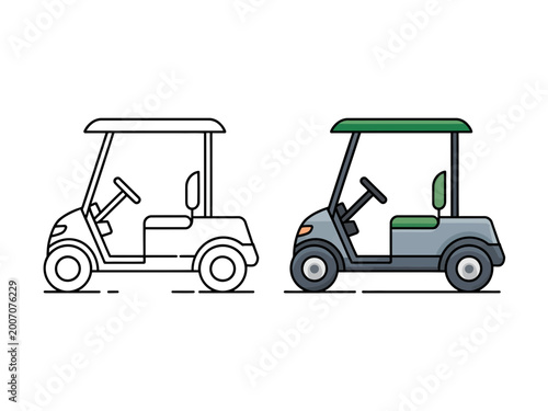 Golf Cart Vehicle Transport Icon Set Vector Illustration