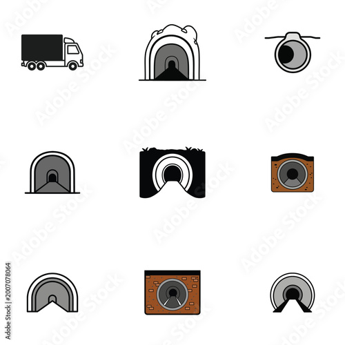 Abstract logistics and technology icons with halftone pattern vector