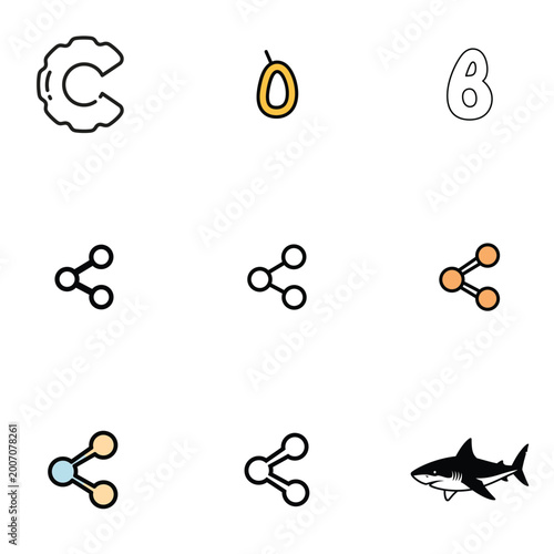 Modern Abstract Geometric Pattern with Blue Dots and Creative Icons