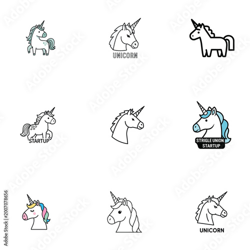Abstract Unicorn Illustration with Dotted Blue Grid Lines