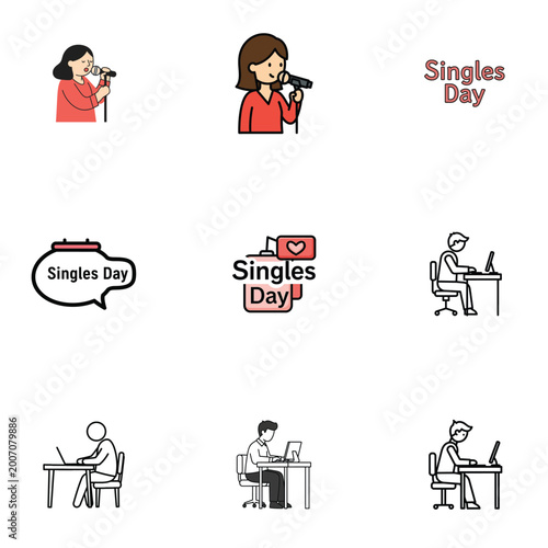 Singles Day Illustration Featuring a Woman with a Microphone