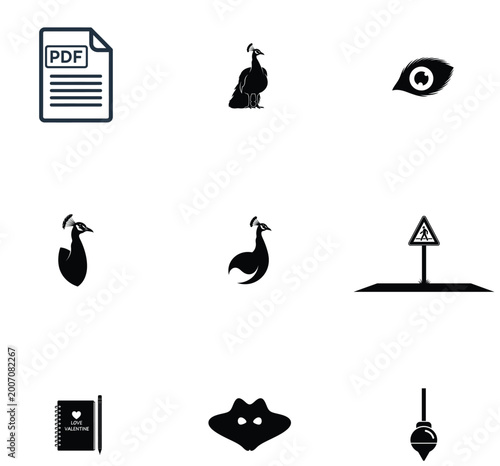 Abstract blue and white digital pattern with office icons
