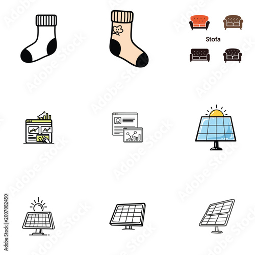 Abstract vector pattern with domestic icons and solar panels