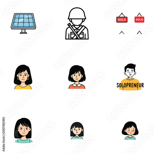 Social Infrastructure and Renewable Energy Icons Illustration