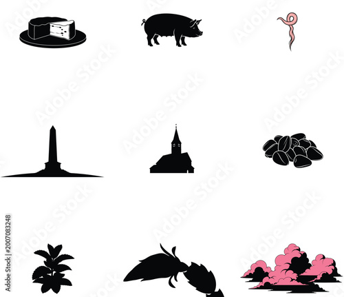 Blue and White Gingham Pattern Vector with Pig Silhouettes
