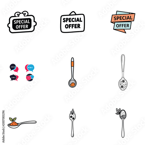 Seamless Special Offer Pattern with Halftone Grid and Icons