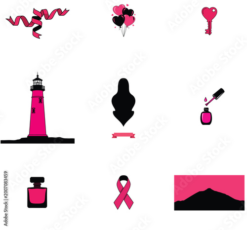 Abstract Patchwork Illustration with Lighthouse and Fashion Icons