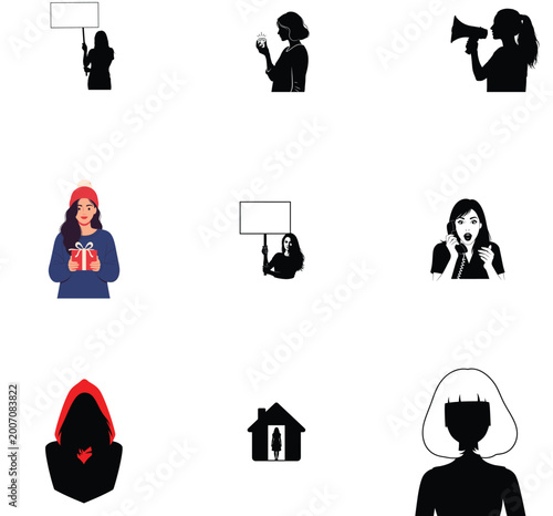Abstract vector graphic of protesters and activists with megaphone