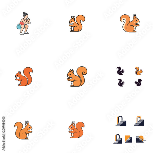 Abstract Seamless Pattern with Squirrels and Fitness Silhouettes