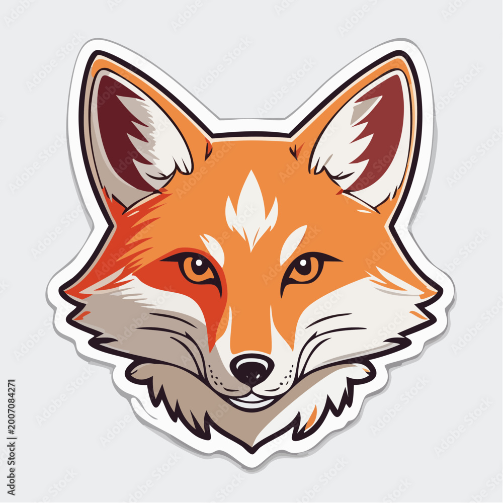Obraz premium Stylized Fox Head Sticker Illustration
