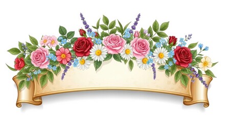 Floral Banner with Roses Daisies and Lavender