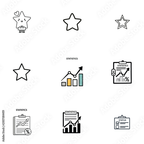 Seamless vector pattern with stars statistics icons and blue plaid