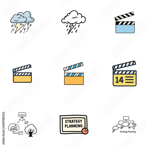 Abstract Seamless Pattern with Cinema Icons and Stormy Weather