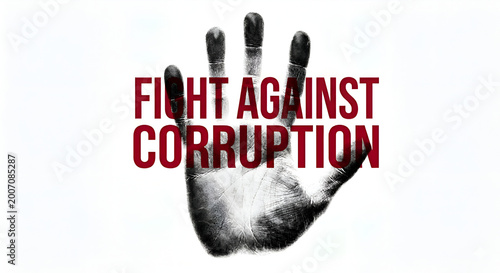 Large bold uppercase text “FIGHT AGAINST CPRRUPTION” placed directly over the handprint