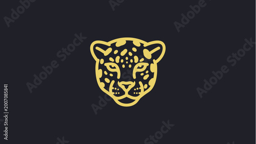 Minimalist Golden Jaguar Head Logo Illustration