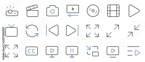 Bild auf Leinwand Media player and video control icons set editable stroke line vector illustration