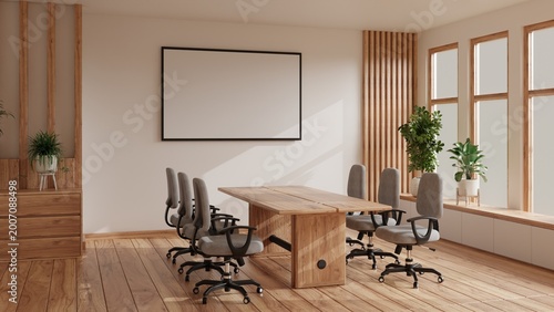 Cozy Wood Meeting Room.3d rendering.