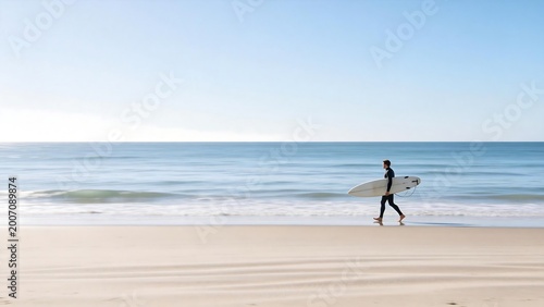 Surfer walking on beach with board