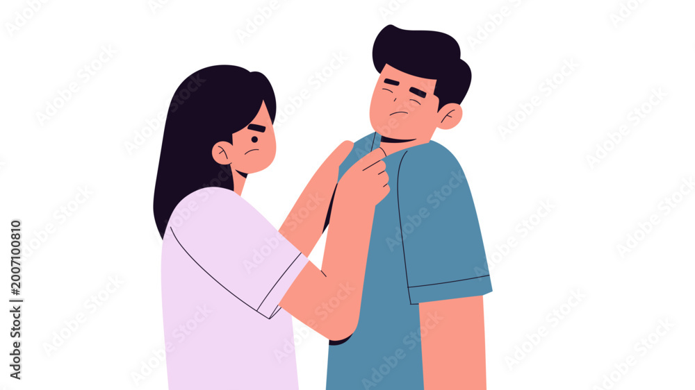 Obraz premium Flat vector illustration of people arguing and expressing conflict emotions, diverse characters in disagreement, confrontation, pointing fingers and tense body language, modern cartoon style