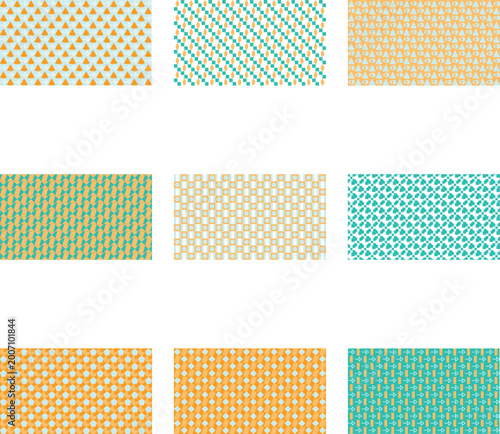 Geometric pattern collection in pastel blue and orange tones