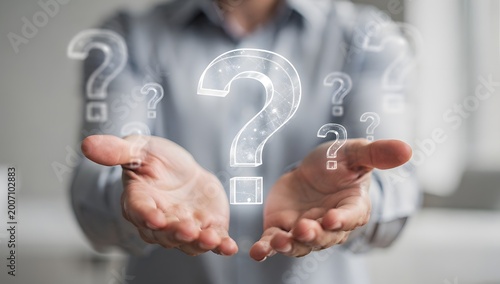 Naklejka Uncertainty and Problem Solving Idea with Floating Question Symbols