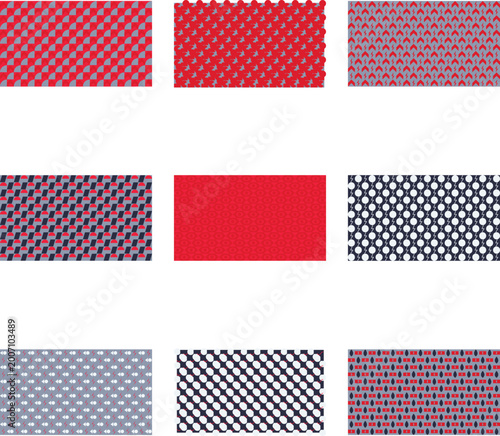 Red and Blue Plaid Gingham Checkered Vector Pattern Set