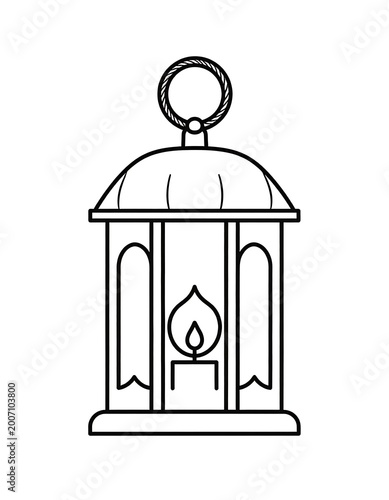 Black line art lantern with candle.