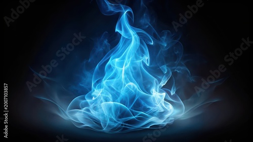 Soft glowing blue flame on a dark background with subtle wisps of smoke , texture, soft glow