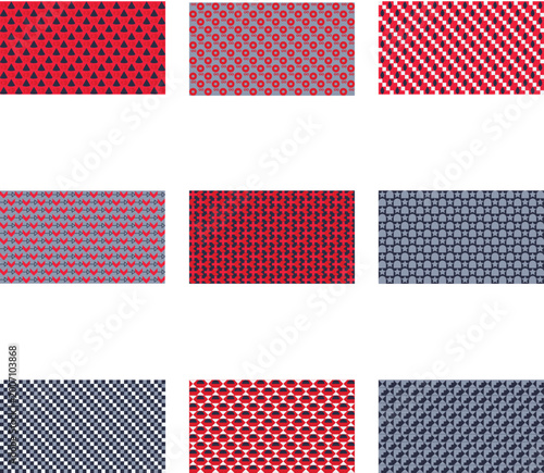 Red White and Blue Geometric Seamless Textile Patterns Vector