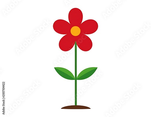 Simple Red Flower with Green Leaves.