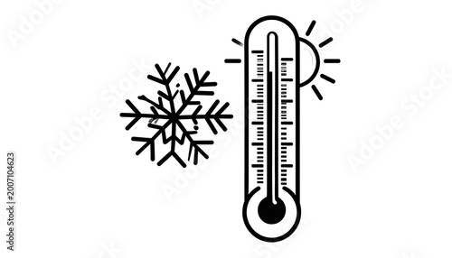 Weather temperature icon with snowflake sun.