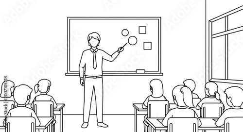 Tableau sur toile Teacher instructing students in a classroom setting with a whiteboard