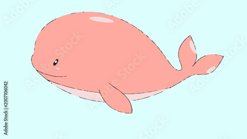 Bild auf Leinwand Whale illustration floats calmly against a plain light blue background