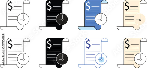Invoice payment. Business Document and Financial Contract Icon Set Collection