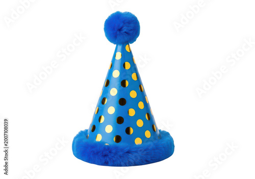 Colorful party hat with polka dots and a pom pom on top isolated on transparent background png