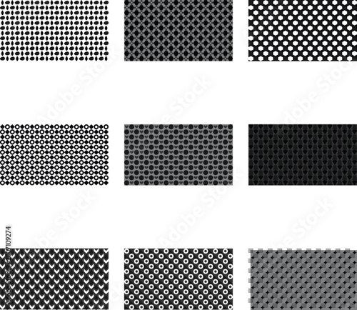 Set of navy blue and white geometric patterns and textures