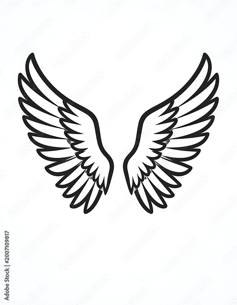 Fototapeta premium Black and white angel wings icon.