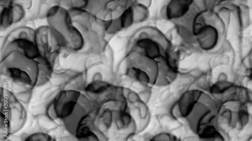 Abstract grayscale image of organic shapes, swirling and overlapping