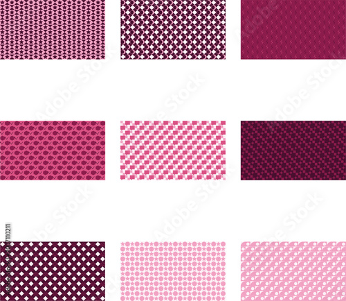 Pink and Navy Blue Geometric Pattern Swatches Vector Illustration