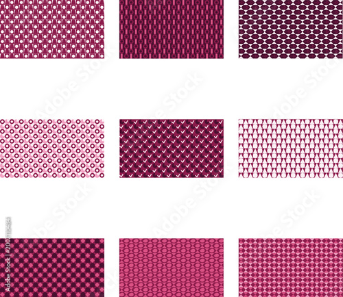 Abstract geometric seamless patterns in pink and navy blue