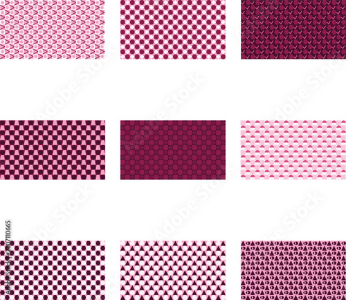 Pink and Purple Geometric Seamless Textile Pattern Set