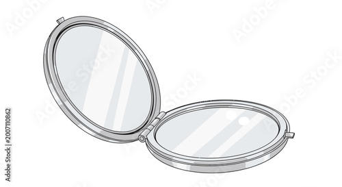 Open silver compact mirror vector illustration isolated on white background