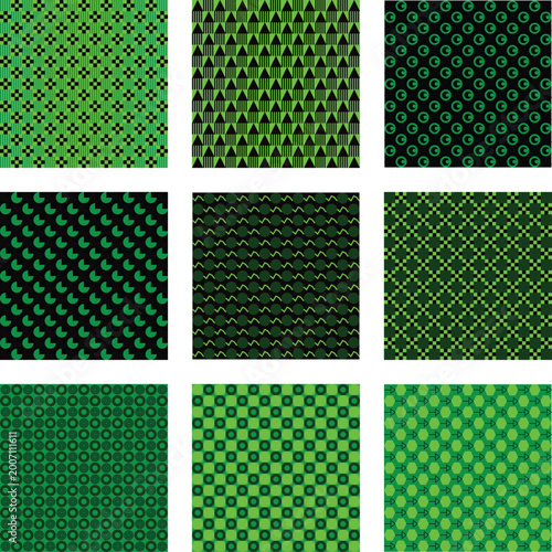 Abstract Digital Art Geometric Pattern in Green and Metallic Grey