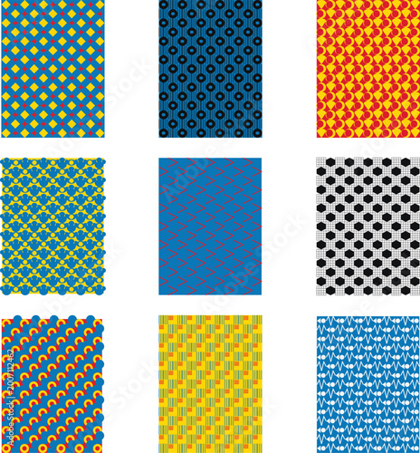 Collection of modern geometric abstract patterns with stripes and dots