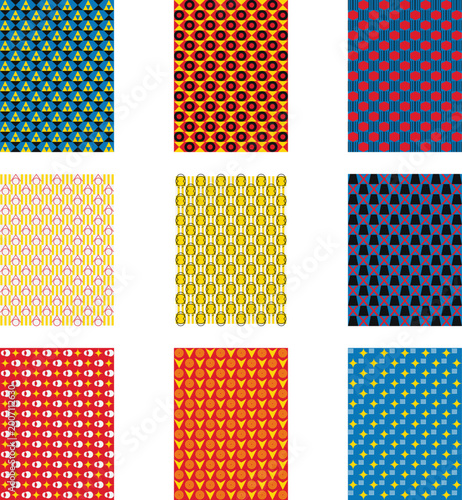 Colorful Geometric Abstract Vector Patterns and Seamless Textures