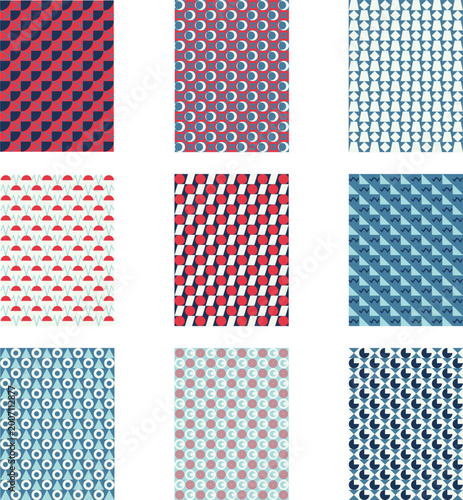 Abstract Red and Blue Geometric Pattern Collage Illustration