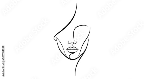Woman Face Nose Lips Line Art.